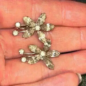 Von Dell vintage midcentury screwback orchid 925 sterling rhinestone earrings